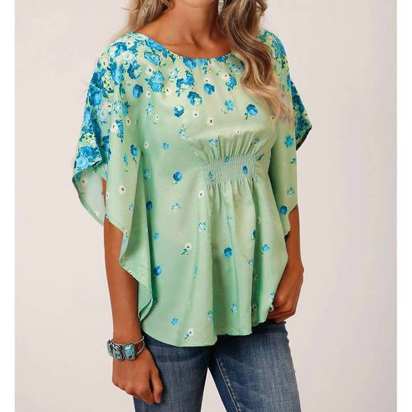 NEW STETSON summer floral border print top in green - Picture 1 of 3